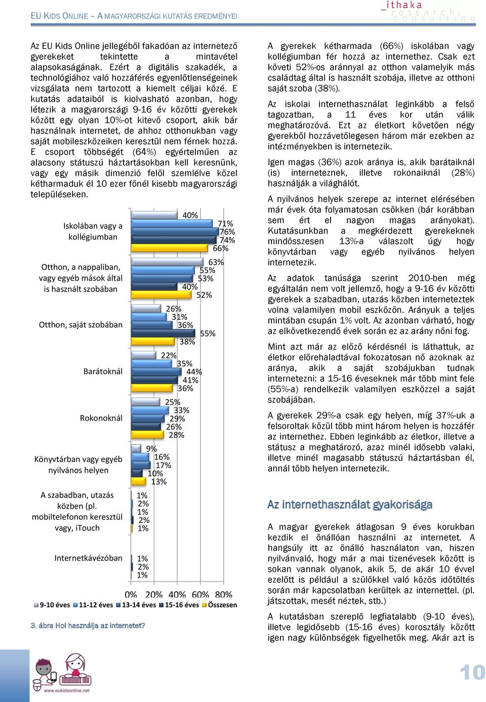 E kutatás adataiból is kiolvasható azonban, hogy létezik a magyarországi 9-16 év közötti gyerekek között egy olyan 10%-ot kitevő csoport, akik bár használnak internetet, de ahhoz otthonukban vagy