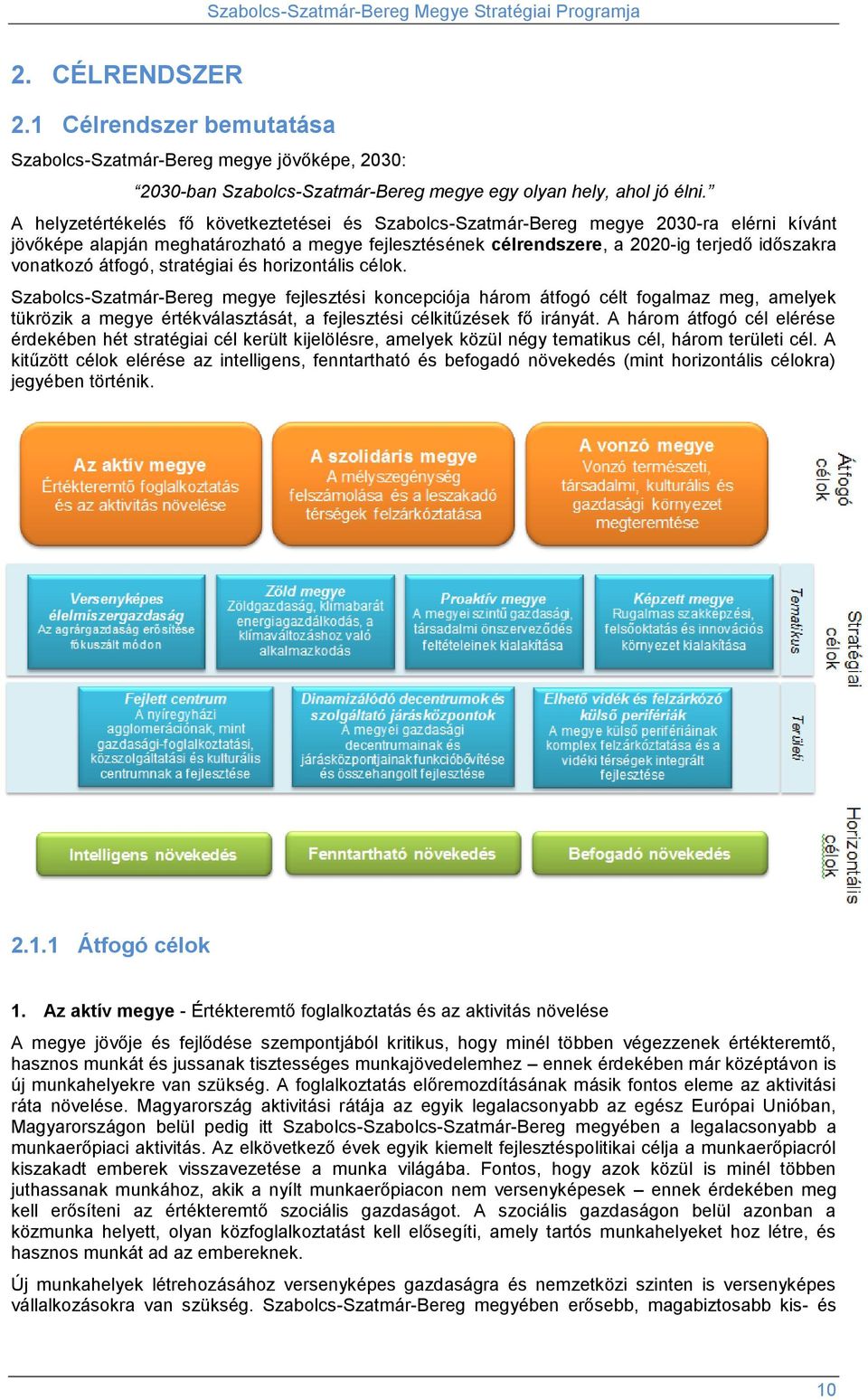 átfogó, stratégiai és horizontális célok.