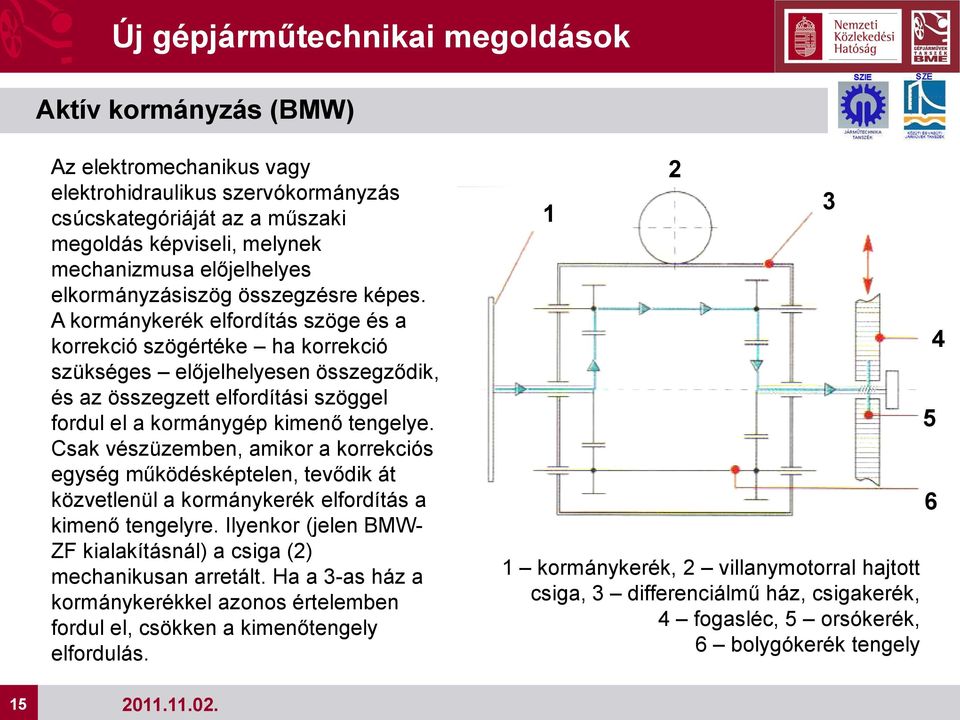 Csak vészüzemben, amikor a korrekciós egység működésképtelen, tevődik át közvetlenül a kormánykerék elfordítás a kimenő tengelyre.