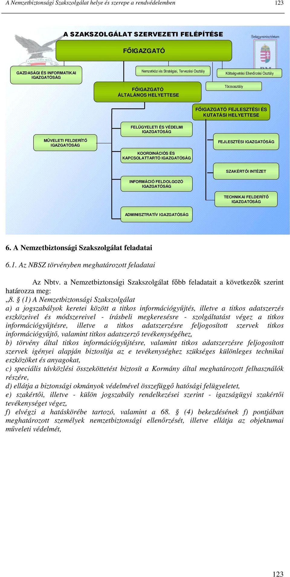 FEJLESZTÉSI IGAZGATÓSÁG KOORDINÁCIÓS ÉS KAPCSOLATTARTÓ IGAZGATÓSÁG SZAKÉRTİI INTÉZET INFORMÁCIÓ FELDOLGOZÓ IGAZGATÓSÁG TECHNIKAI FELDERÍTİ IGAZGATÓSÁG ADMINISZTRATÍV IGAZGATÓSÁG 6.