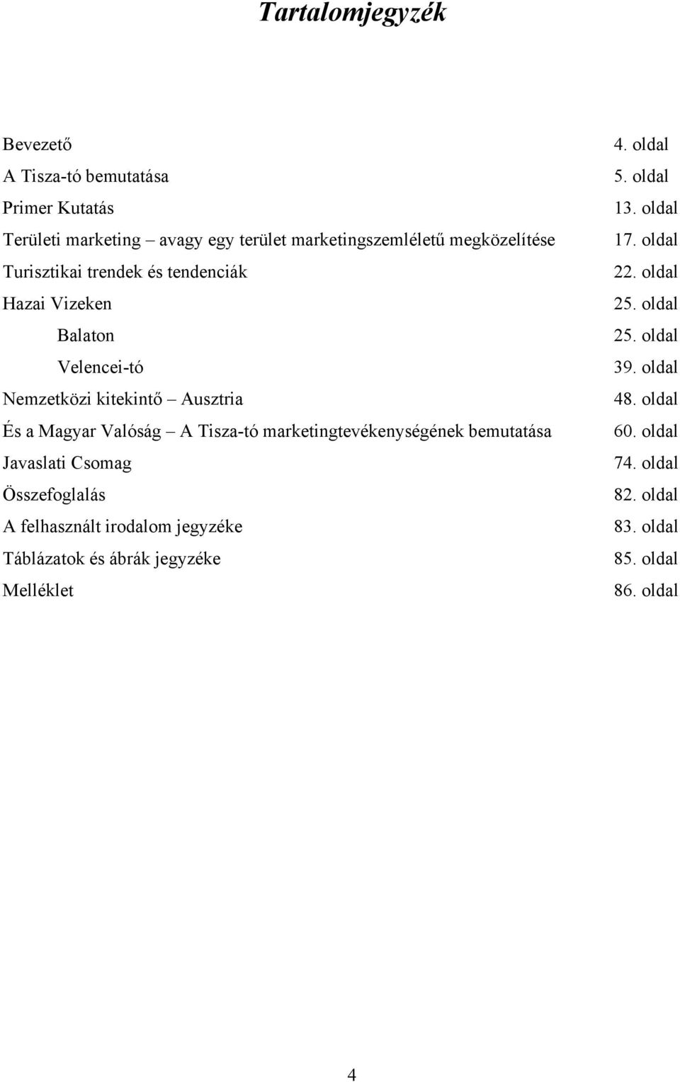 marketingtevékenységének bemutatása Javaslati Csomag Összefoglalás A felhasznált irodalom jegyzéke Táblázatok és ábrák jegyzéke Melléklet