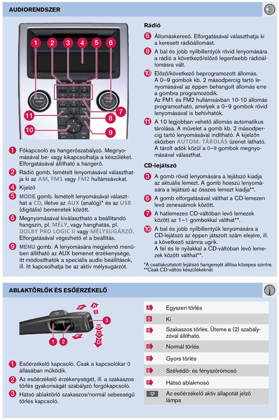 6 Megnyomásával kiválasztható a beállítandó hangszín, pl. MÉLY, vagy hanghatás, pl. Dolby Pro Logic II vagy MÉLYSUGÁRZÓ. Elforgatásával végezhető el a beállítás. 9 MENU gomb.