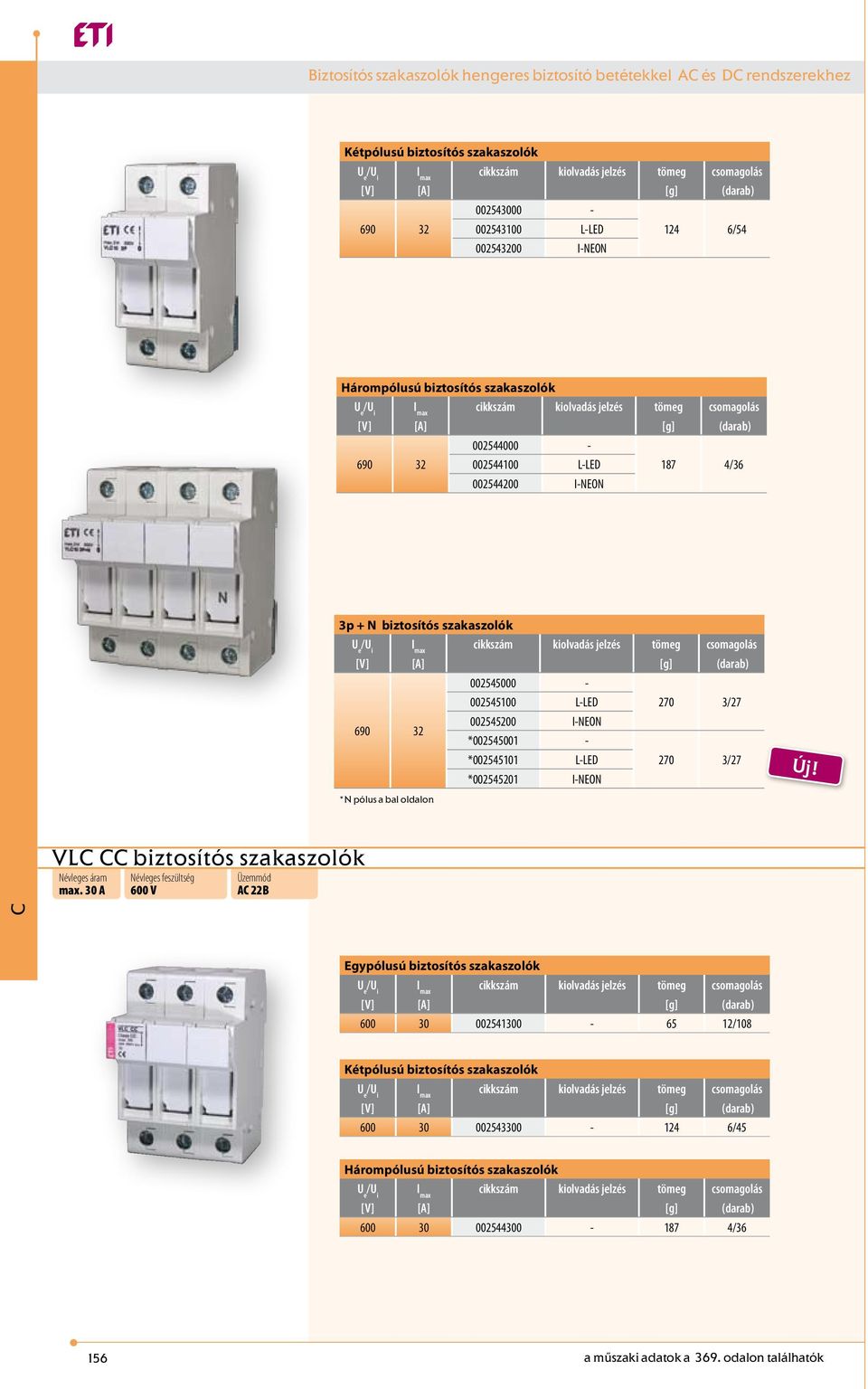 3/27 002545200 I-NEON *002545001 - *002545101 L-LED 270 3/27 *002545201 I-NEON VL biztosítós szakaszolók max.
