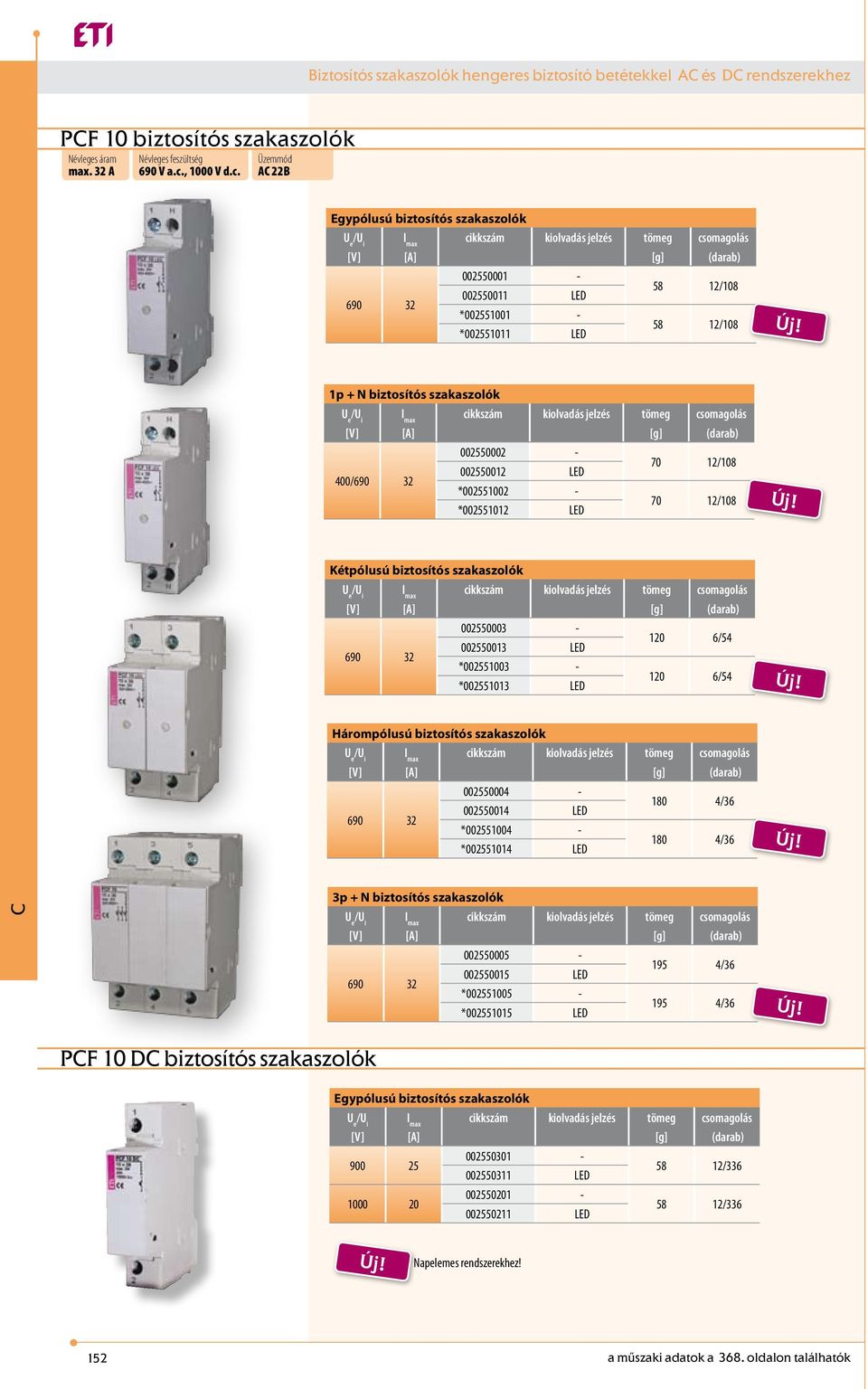 A 22B 002550001-002550011 LED 58 12/108 *002551001 - *002551011 LED 58 12/108 1p + N biztosítós szakaszolók 400/ 002550002-002550012 LED 70 12/108 *002551002 - *002551012 LED 70 12/108