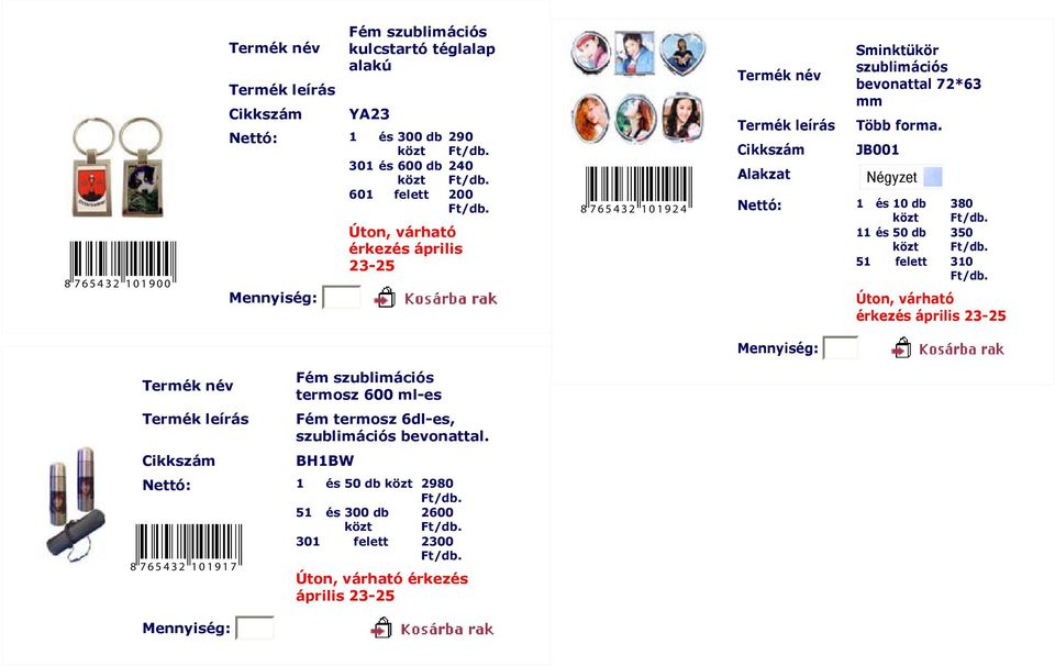 JB001 Alakzat Négyzet 1 és 10 db 380 11 és 50 db 350 51 felett 310 érkezés Fém szublimációs termosz 600 ml-es