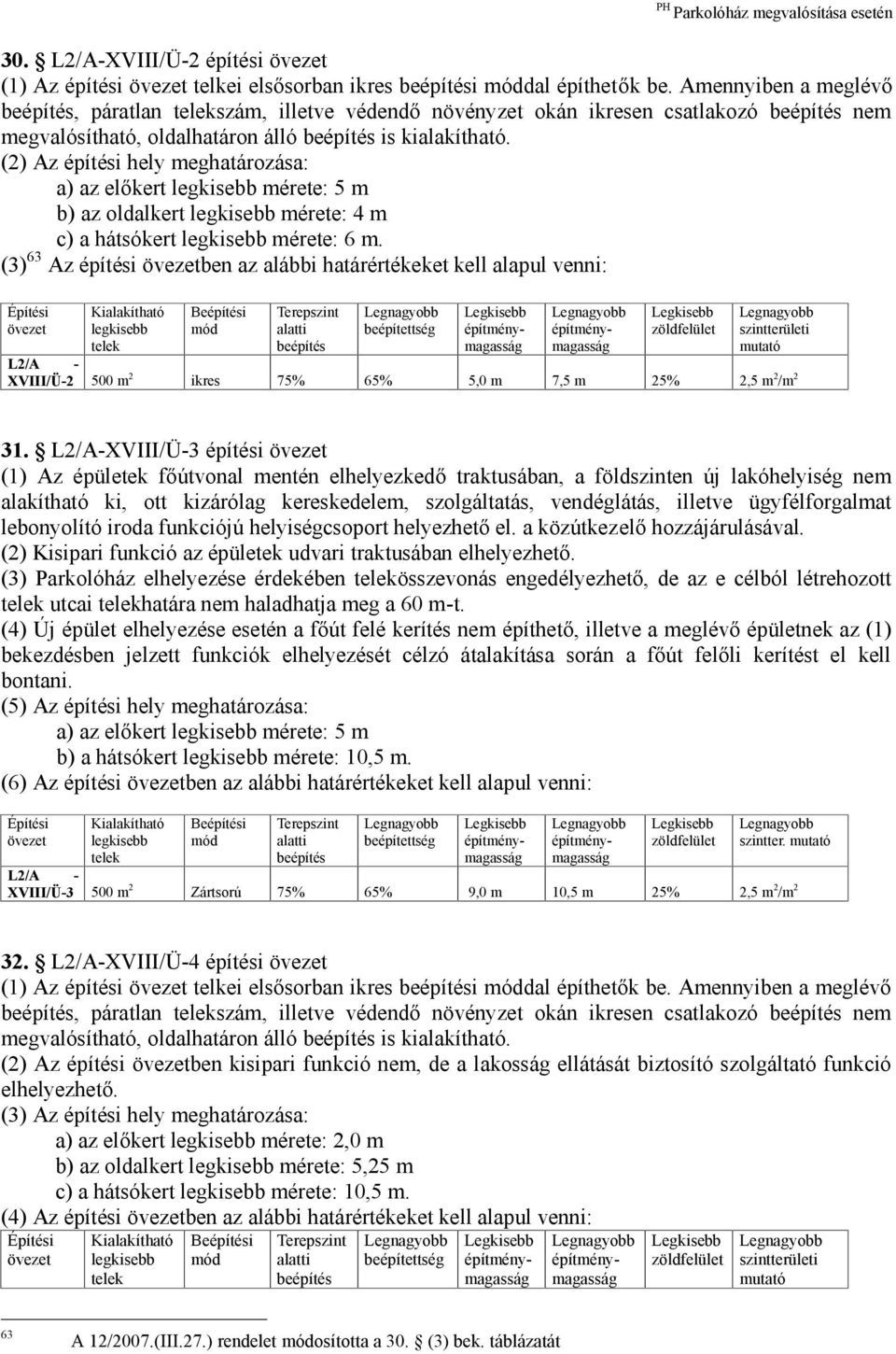 (2) Az építési hely meghatározása: a) az előkert legkisebb mérete: 5 m b) az oldalkert legkisebb mérete: 4 m c) a hátsókert legkisebb mérete: 6 m.