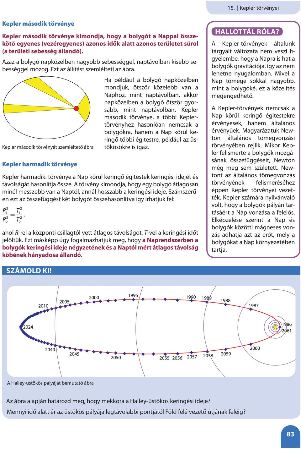 Kepler második törvényét szemléltető ábra Kepler harmadik törvénye Ha például a bolygó napközelben mondjuk, ötször közelebb van a Naphoz, mint naptávolban, akkor napközelben a bolygó ötször gyorsabb,