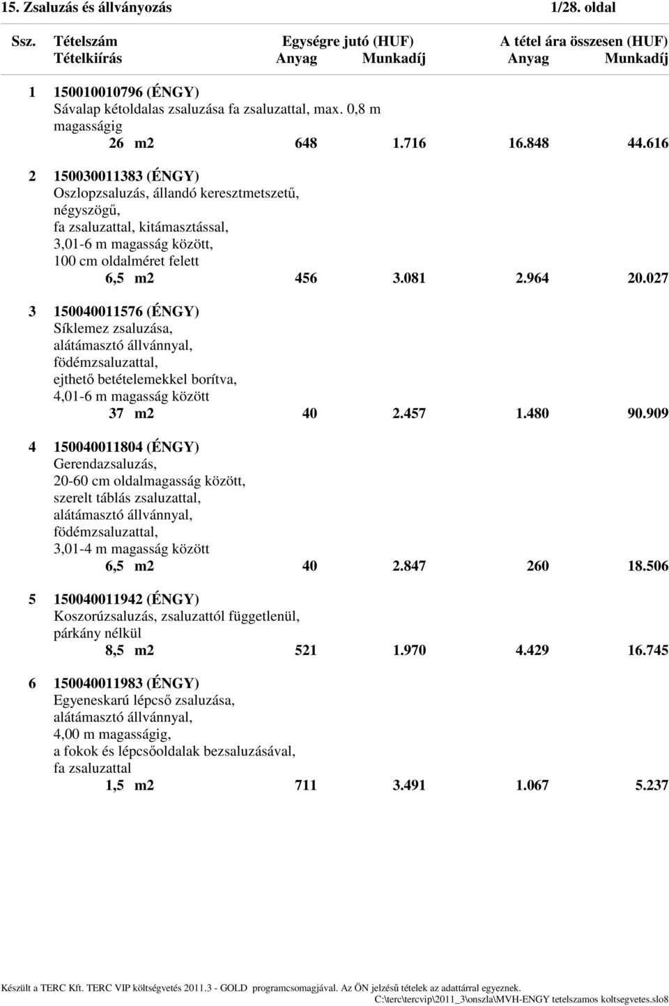 027 3 150040011576 (ÉNGY) Síklemez zsaluzása, alátámasztó állvánnyal, födémzsaluzattal, ejthető betételemekkel borítva, 4,01-6 m magasság között 37 m2 40 2.457 1.480 90.