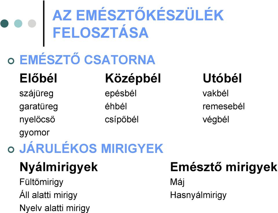 csípőbél végbél gyomor JÁRULÉKOS MIRIGYEK Nyálmirigyek Fültőmirigy