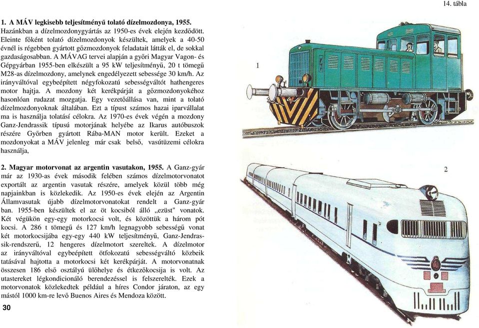 A MÁVAG tervei alapján a gyıri Magyar Vagon- és Gépgyárban 1955-ben elkészült a 95 kw teljesítményő, 20 t tömegő M28-as dízelmozdony, amelynek engedélyezett sebessége 30 km/h.