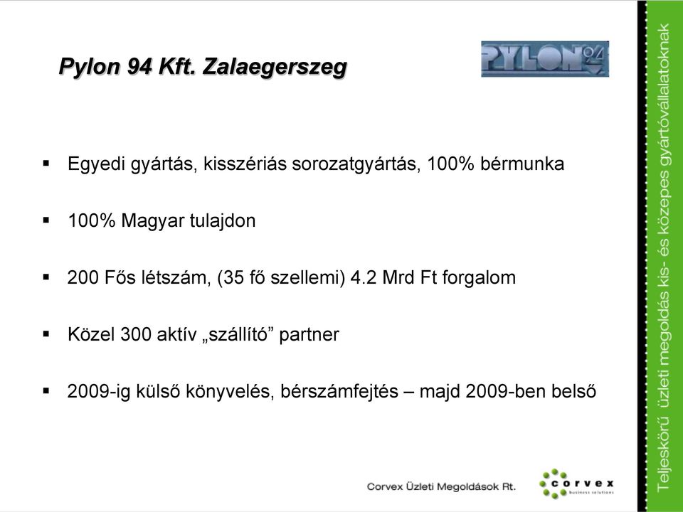 bérmunka 100% Magyar tulajdon 200 Fős létszám, (35 fő