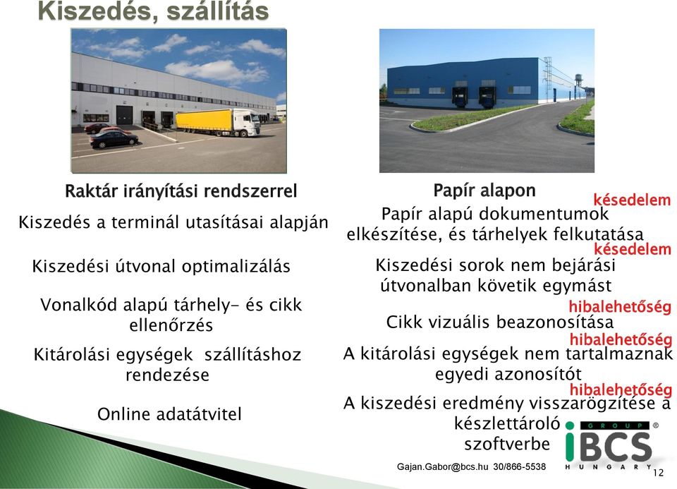 és tárhelyek felkutatása Kiszedési sorok nem bejárási útvonalban követik egymást Cikk vizuális beazonosítása késedelem hibalehetőség