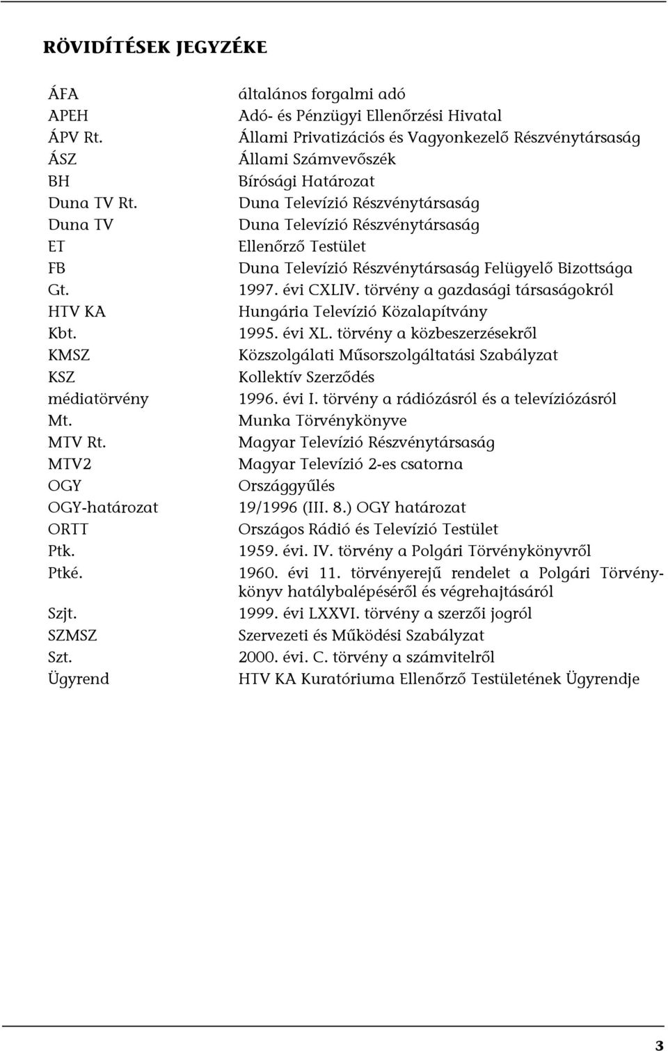 Televízió Részvénytársaság Ellenőrző Testület Duna Televízió Részvénytársaság Felügyelő Bizottsága 1997. évi CXLIV. törvény a gazdasági társaságokról Hungária Televízió Közalapítvány 1995. évi XL.