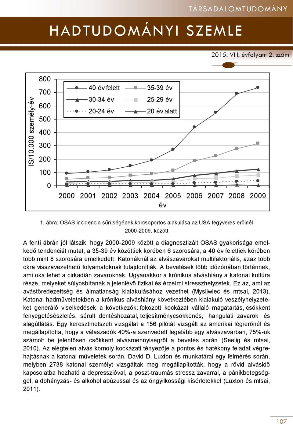 között A fenti ábrán jól látszik, hogy 2000-2009 között a diagnosztizált OSAS gyakorisága emelkedő tendenciát mutat, a 35-39 év közöttiek körében 6 szorosára, a 40 év felettiek körében több mint 8