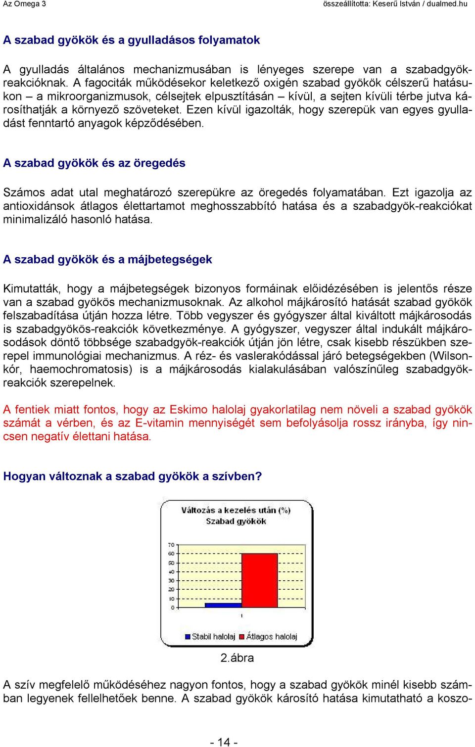 Ezen kívül igazolták, hogy szerepük van egyes gyulladást fenntartó anyagok képződésében. A szabad gyökök és az öregedés Számos adat utal meghatározó szerepükre az öregedés folyamatában.