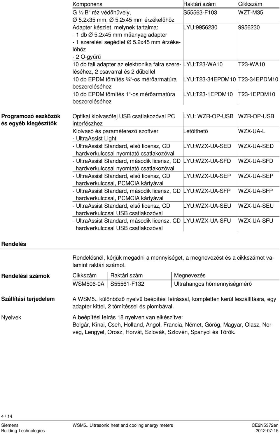 2x45 mm érzéke- höz - 2 O-gy 10 db fali adapter az elektronika falra szereléséhez, LYU:T23-WA10 T23-WA10 2 csavarral és 2 d bellel 10 db EPDM tömítés ¾ -os mér armatúra LYU:T23-34EPDM10 T23-34EPDM10