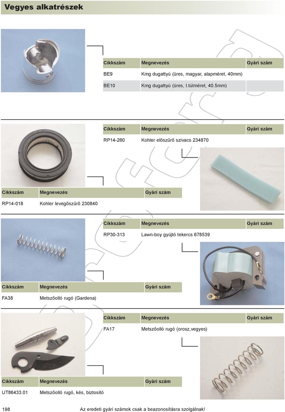 5mm) RP14-260 Kohler elõszûrõ szivacs 234870 RP14-018 Kohler levegõszûrõ 230840