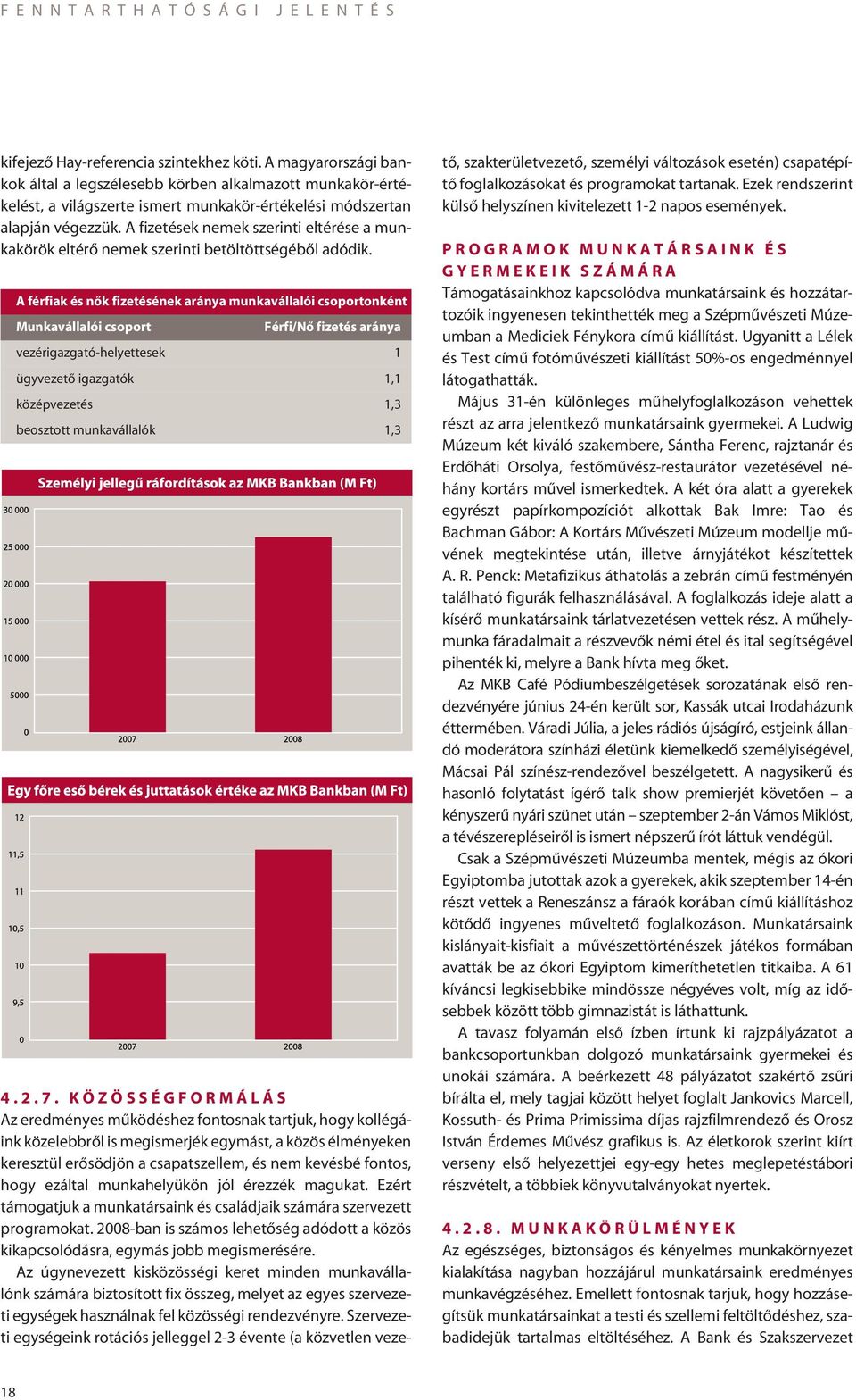 A férfiak és nôk fizetésének aránya munkavállalói csoportonként Munkavállalói csoport Férfi/Nô fizetés aránya vezérigazgató-helyettesek 1 ügyvezetô igazgatók 1,1 középvezetés 1,3 beosztott