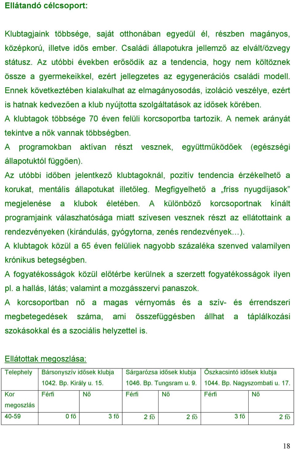 Ennek következtében kialakulhat az elmagányosodás, izoláció veszélye, ezért is hatnak kedvezően a klub nyújtotta szolgáltatások az idősek körében.