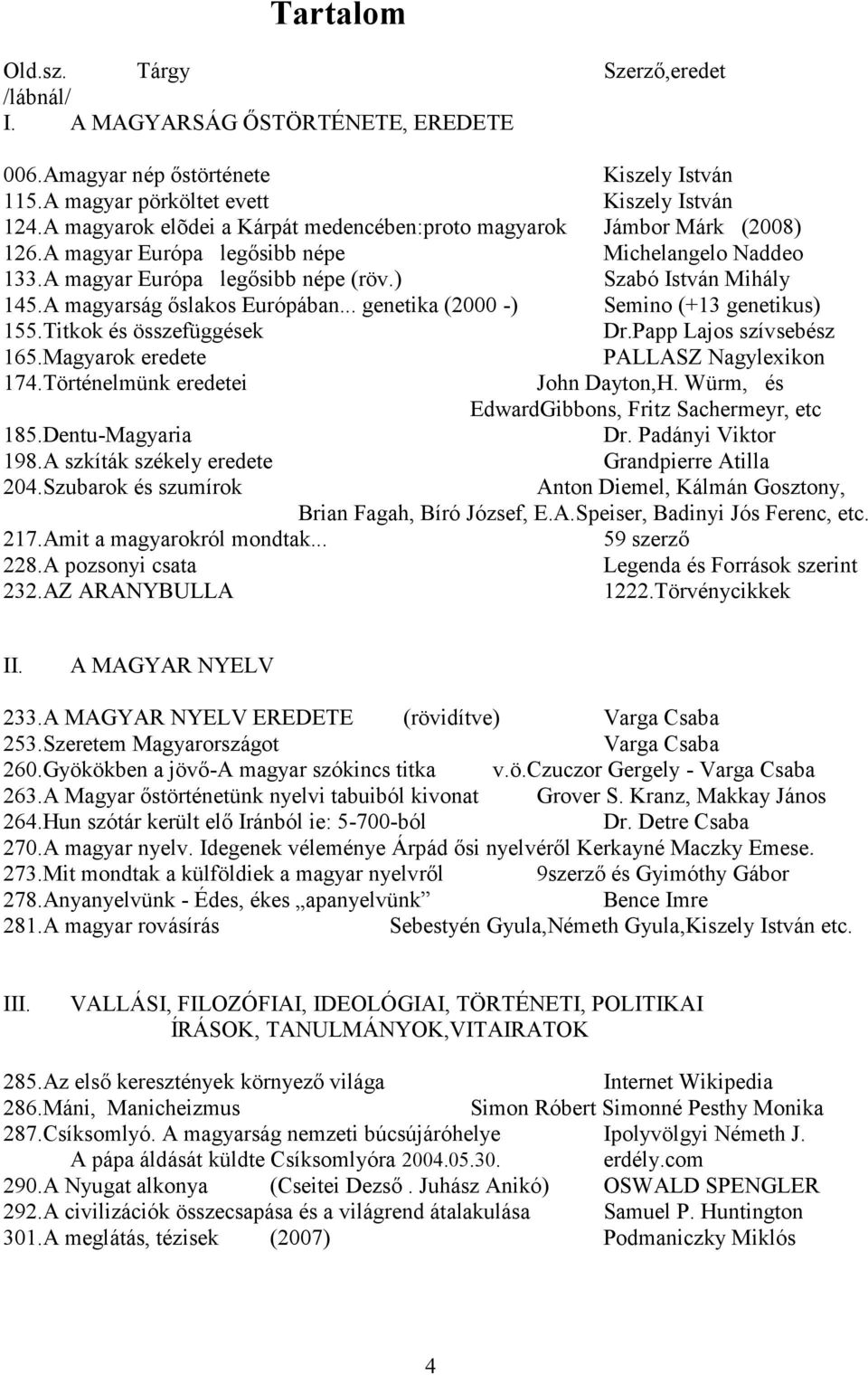 A magyarság őslakos Európában... genetika (2000 -) Semino (+13 genetikus) 155.Titkok és összefüggések Dr.Papp Lajos szívsebész 165.Magyarok eredete PALLASZ Nagylexikon 174.