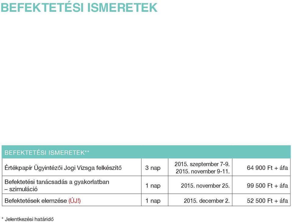 szeptember 7-9. 2015. november 9-11. 64 900 Ft + áfa 1 nap 2015. november 25.