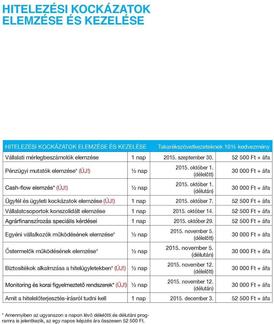 52 500 Ft + áfa Vállalatcsoportok konszolidált elemzése 1 nap 2015. október 14.