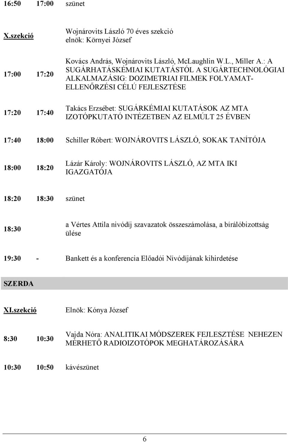 INTÉZETBEN AZ ELMÚLT 25 ÉVBEN 17:40 18:00 Schiller Róbert: WOJNÁROVITS LÁSZLÓ, SOKAK TANÍTÓJA 18:00 18:20 Lázár Károly: WOJNÁROVITS LÁSZLÓ, AZ MTA IKI IGAZGATÓJA 18:20 18:30 szünet 18:30 a Vértes