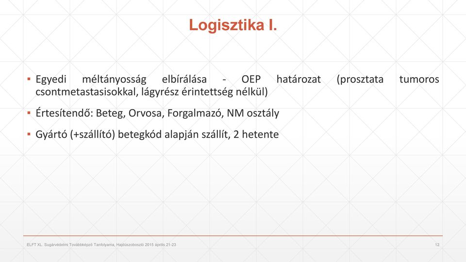 csontmetastasisokkal, lágyrész érintettség nélkül) Értesítendő: Beteg, Orvosa,