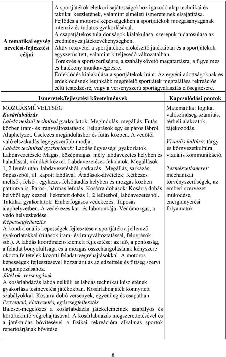 Aktív részvétel a sportjátékok előkészítő játékaiban és a sportjátékok egyszerűsített, valamint kiteljesedő változataiban.