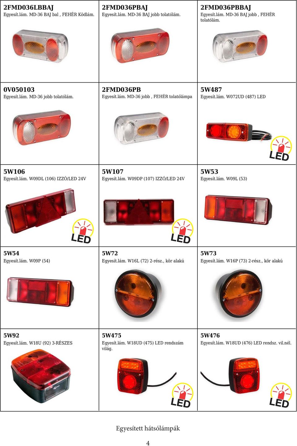 lám. W09DP (107) IZZÓ/LED 24V 5W53 Egyesít.lám. W09L (53) 5W54 Egyesít.lám. W09P (54) 5W72 Egyesít.lám. W16L (72) 2-rész., kör alakú 5W73 Egyesít.lám. W16P (73) 2-rész.