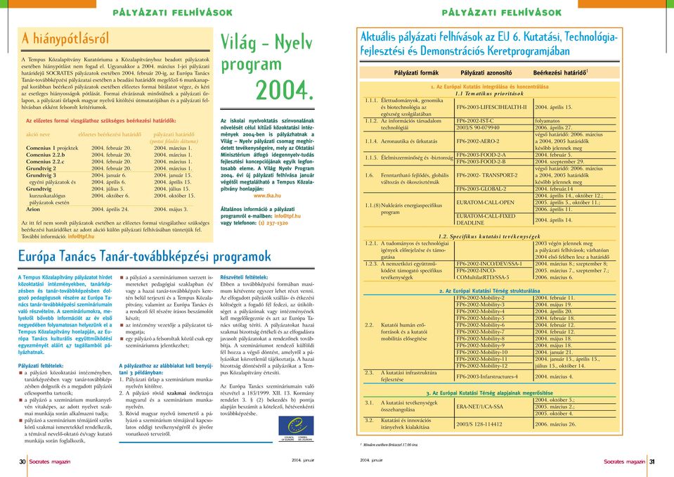 A szemináriumokra, melyekrôl bôvebb információt az év elsô negyedében folyamatosan helyezünk el a Tempus Közalapítvány honlapján, az Európa Tanács kulturális együttmûködési egyezményét aláírt 47