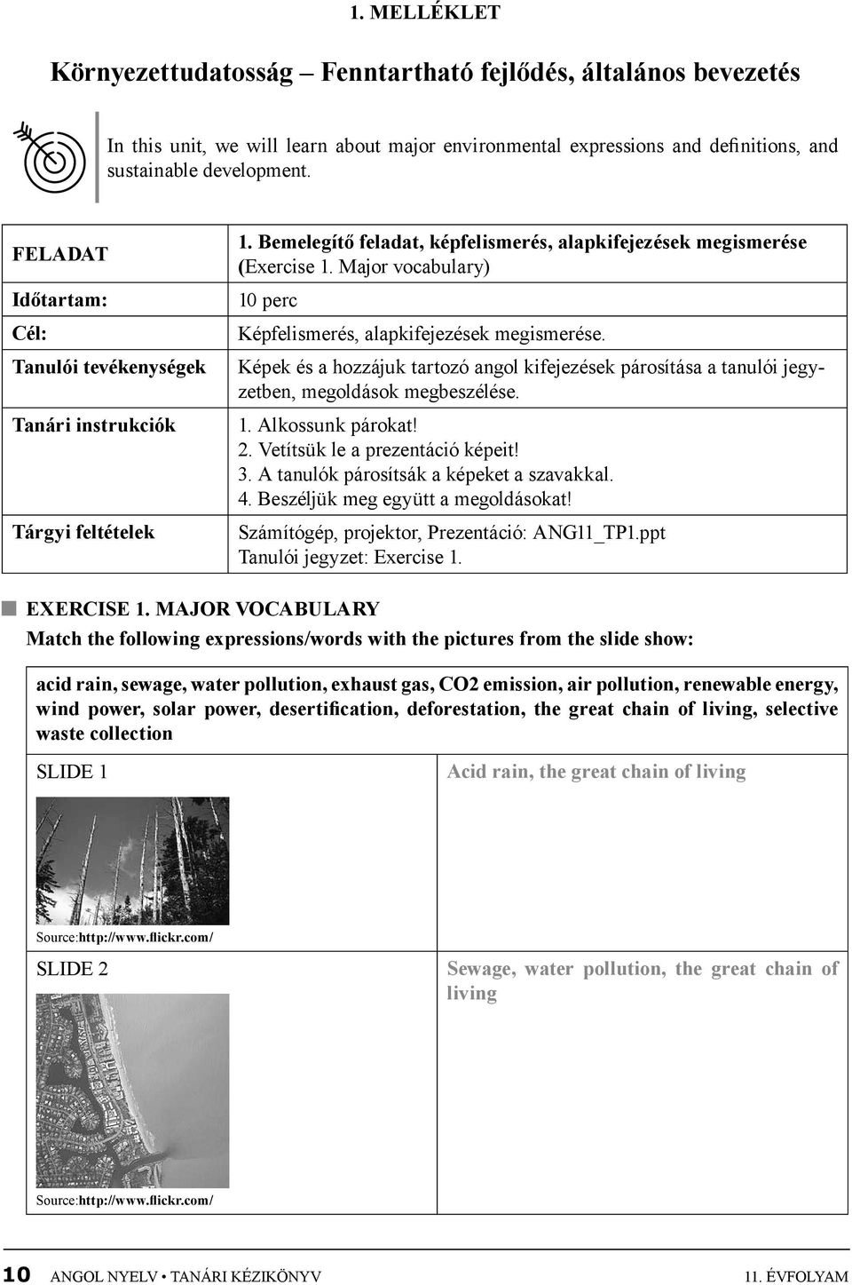 Major vocabulary) 10 perc Képfelismerés, alapkifejezések megismerése. Képek és a hozzájuk tartozó angol kifejezések párosítása a tanulói jegyzetben, megoldások megbeszélése. 1. Alkossunk párokat! 2.