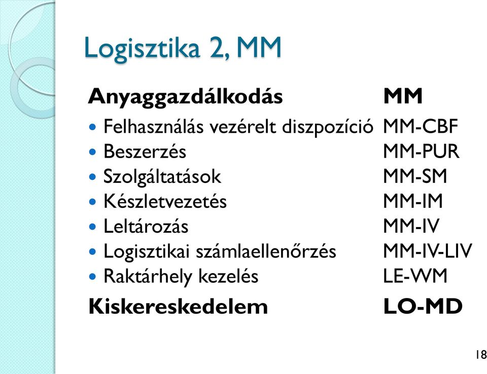 Készletvezetés MM-IM Leltározás MM-IV Logisztikai