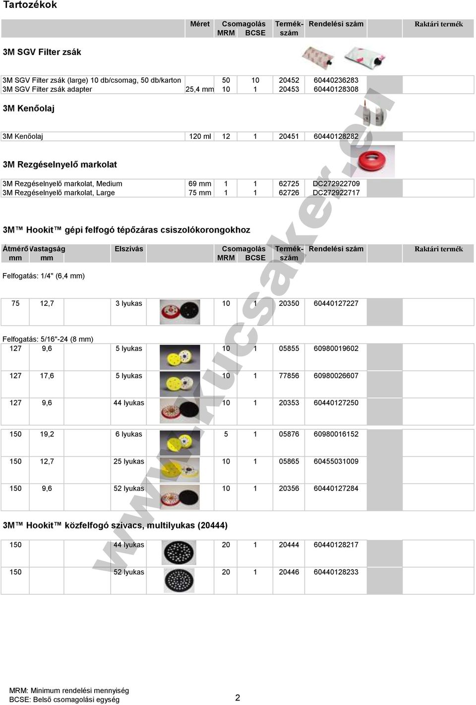 markolat, Large 75 mm 1 1 62726 DC272922717 3M Hookit gépi felfogó tépőzáras csiszolókorongokhoz ÁtmérőVastagság Elszívás Csomagolás Termék- Rendelési szám Raktári termék mm mm MRM BCSE szám