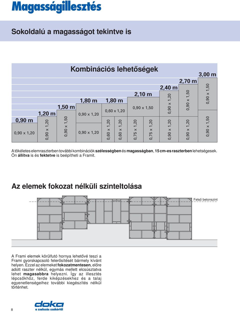 szélességben és magasságban, 15 cm-es raszterben lehetségesek. Ön állítva is és fektetve is beépítheti a Framit.