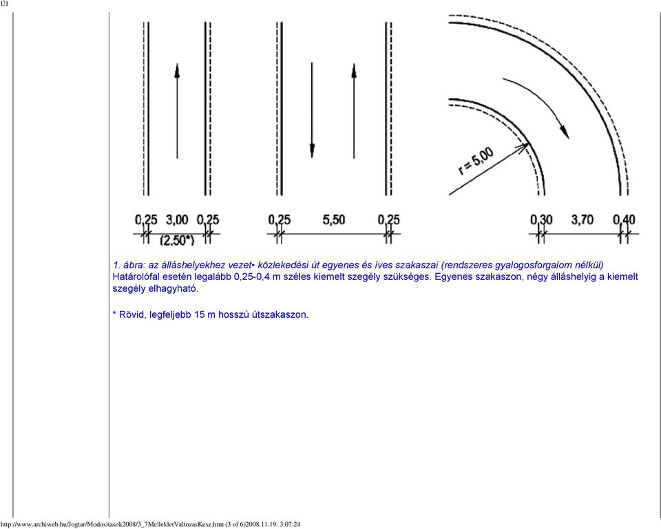 Egyenes szakaszon, négy álláshelyig a kiemelt szegély elhagyható.