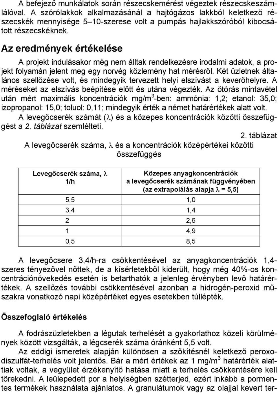 Az eredmények értékelése A projekt indulásakor még nem álltak rendelkezésre irodalmi adatok, a projekt folyamán jelent meg egy norvég közlemény hat mérésről.