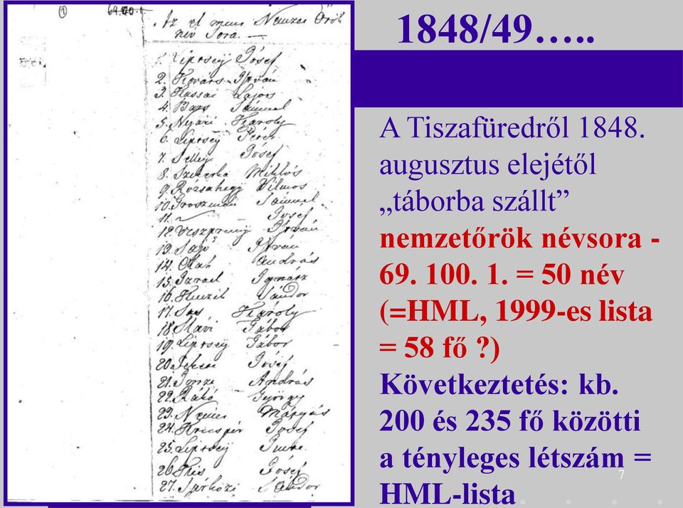 - 69. 100. 1. = 50 név (=HML, 1999-es lista = 58 fő?