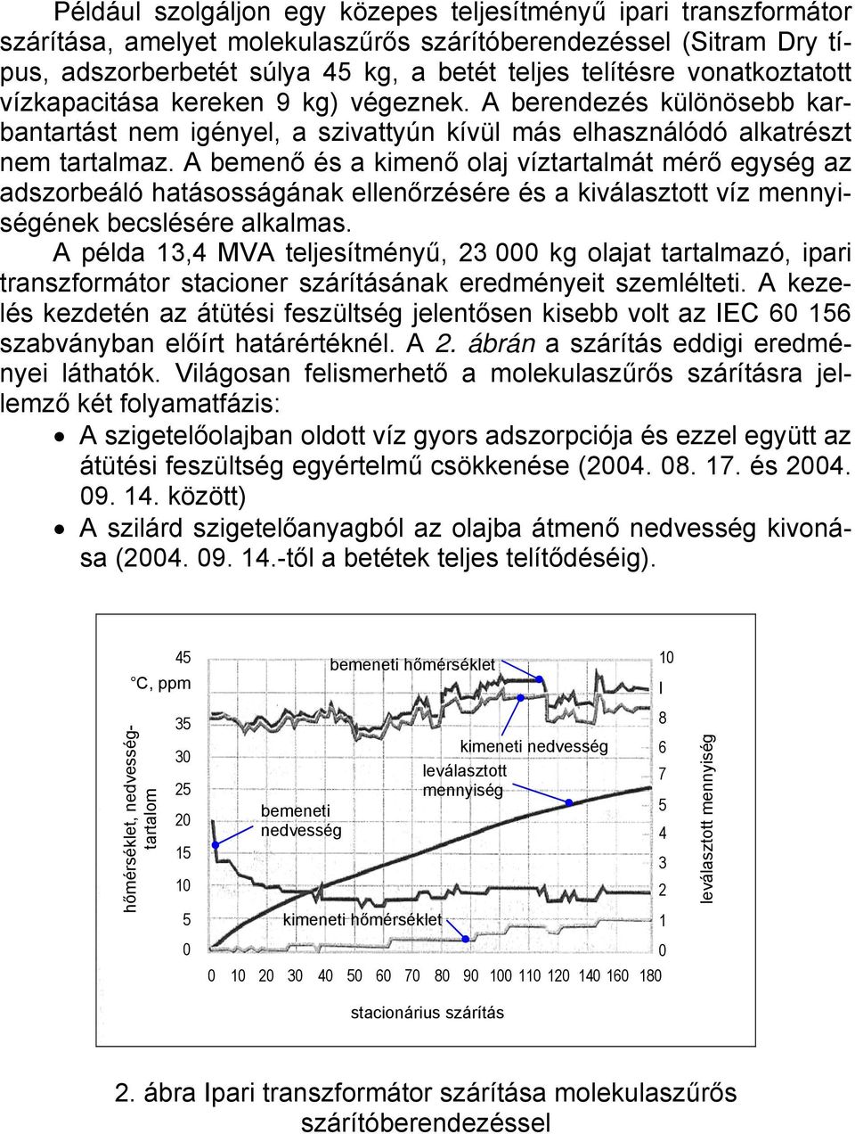 A bemenő és a kimenő olaj víztartalmát mérő egység az adszorbeáló hatásosságának ellenőrzésére és a kiválasztott víz mennyiségének becslésére alkalmas.