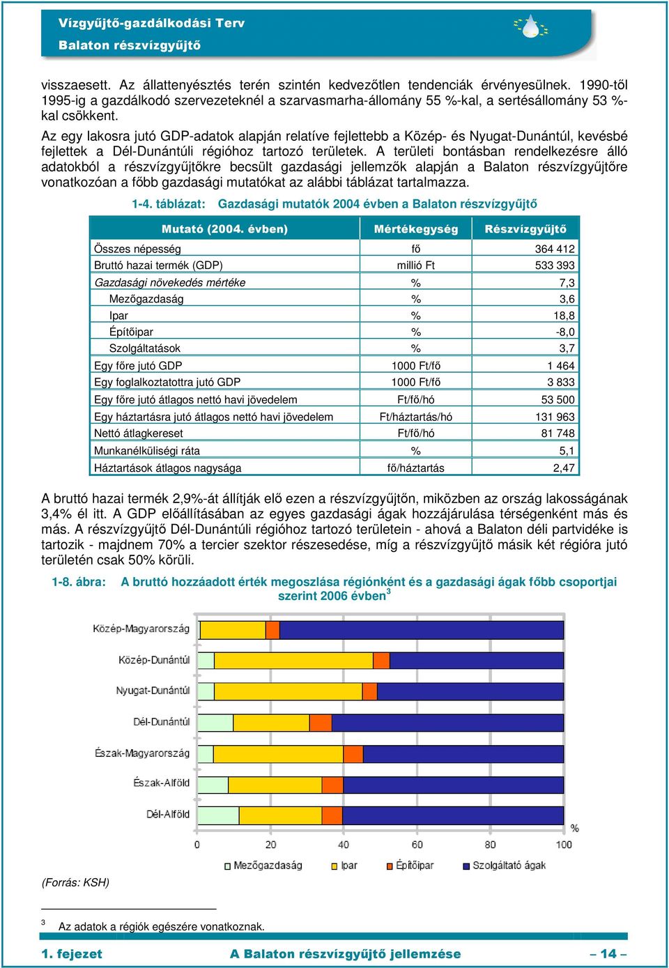 A területi bontásban rendelkezésre álló adatokból a részvízgyűjtőkre becsült gazdasági jellemzők alapján a re vonatkozóan a főbb gazdasági mutatókat az alábbi táblázat tartalmazza. 1-4.