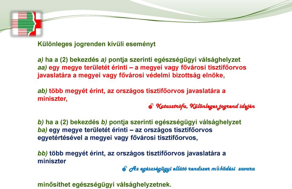 idején b) ha a (2) bekezdés b) pontja szerinti egészségügyi válsághelyzet ba) egy megye területét érinti az országos tisztifőorvos egyetértésével a megyei vagy fővárosi