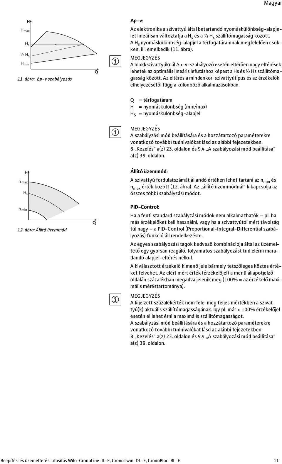 A blokkszivattyúknál Δp-v-szabályozó esetén eltérően nagy eltérések lehetek az optimális lineáris lefutáshoz képest a Hs és ½ Hs szállítómagasság között.