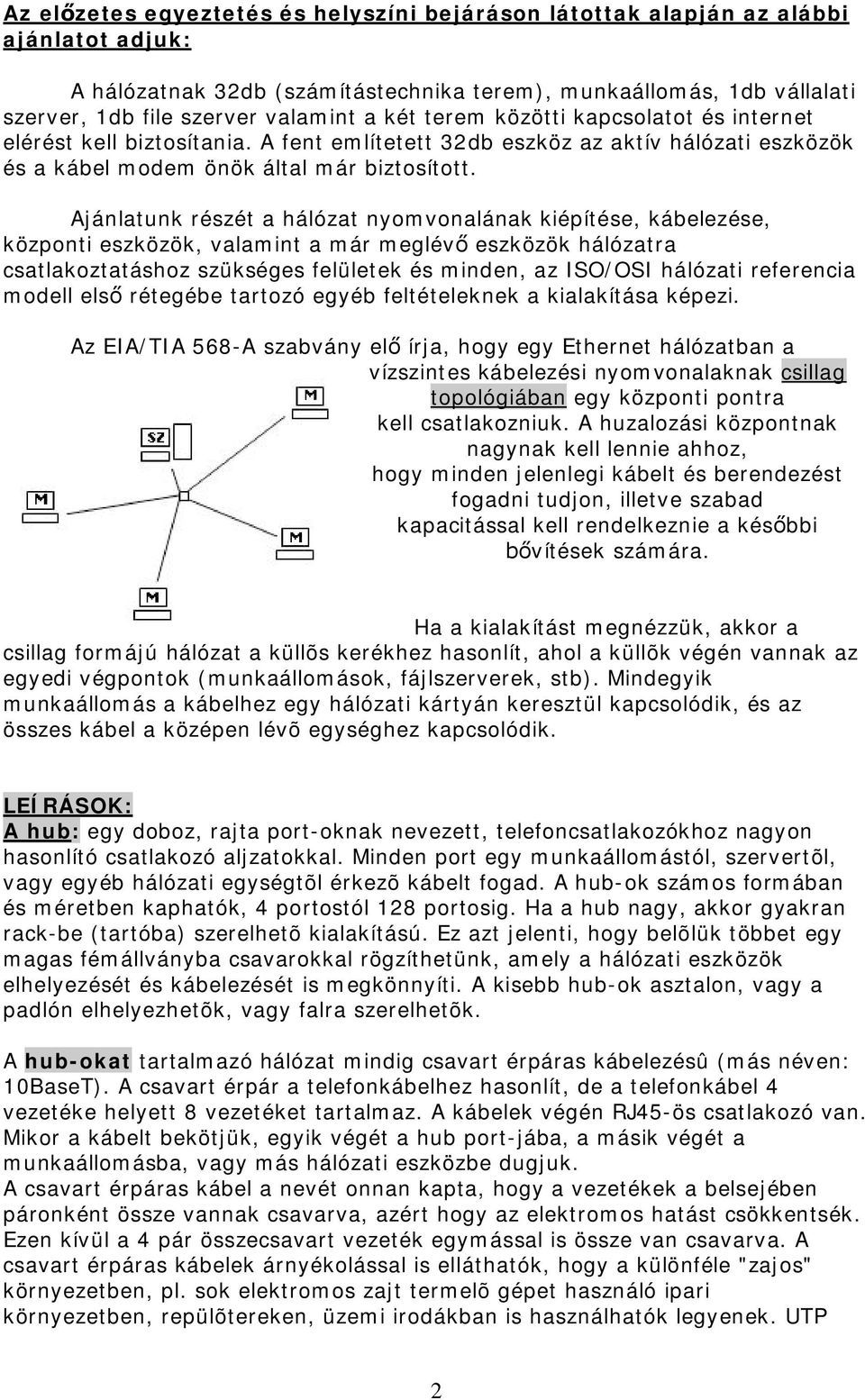 Ajánlatunk részét a hálózat nyomvonalának kiépítése, kábelezése, központi eszközök, valamint a már meglév eszközök hálózatra csatlakoztatáshoz szükséges felületek és minden, az ISO/OSI hálózati