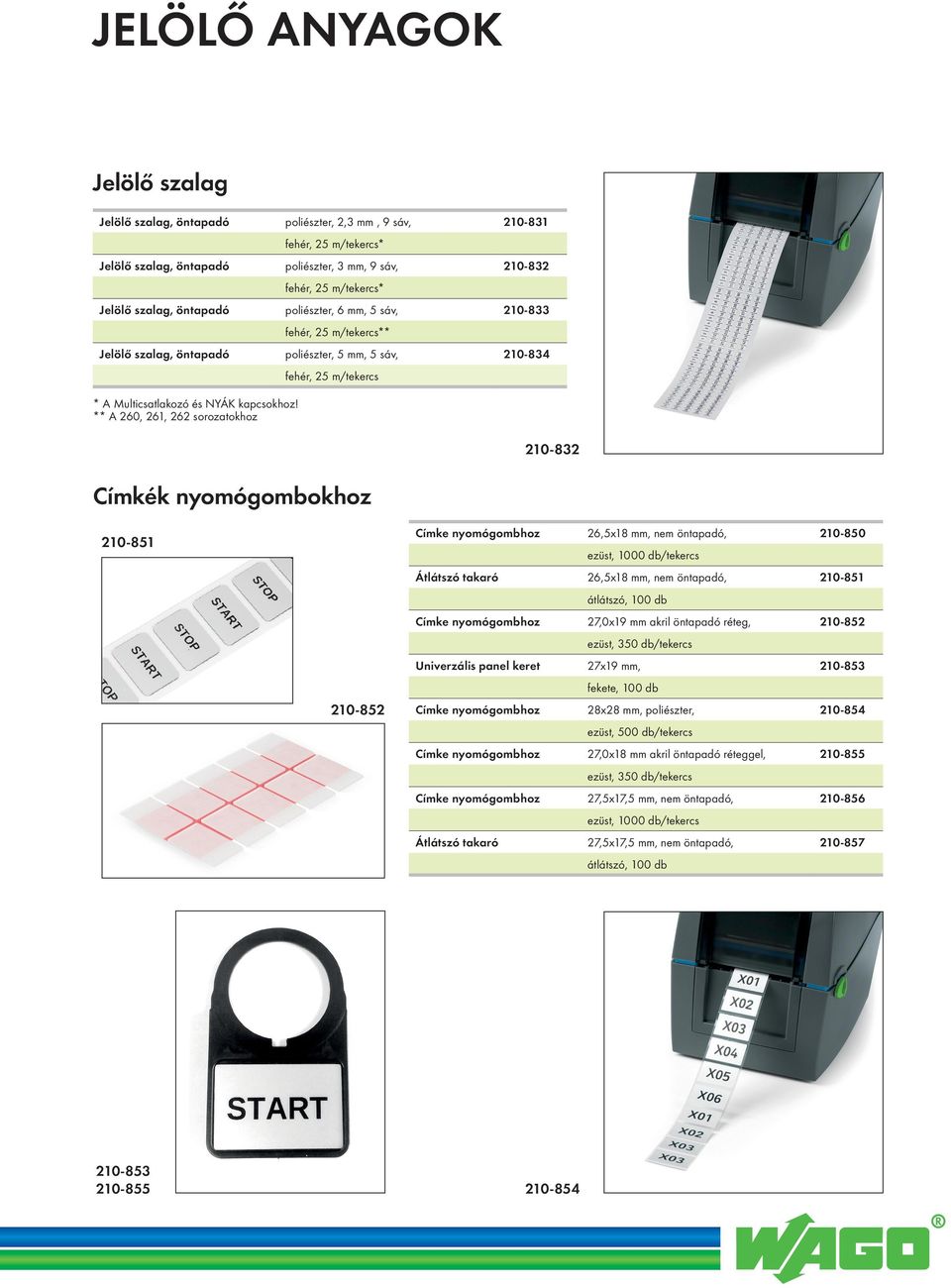 ** A 260, 261, 262 sorozatokhoz fehér, 25 m/tekercs Címkék nyomógombokhoz 210-832 210-851 210-852 Címke nyomógombhoz 26,5x18 mm, nem öntapadó, 210-850 ezüst, 1000 db/tekercs Átlátszó takaró 26,5x18