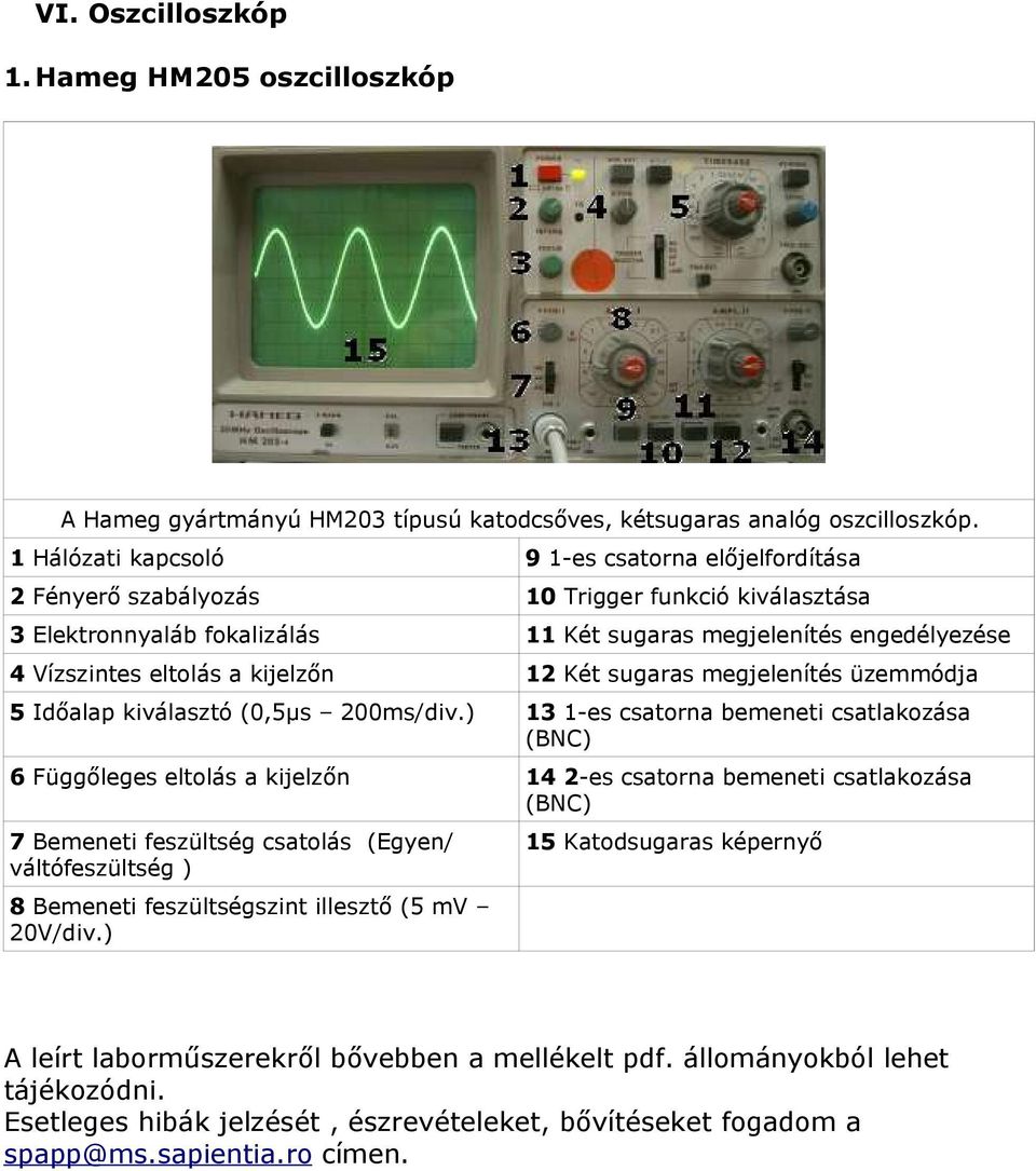 kijelzőn 12 Két sugaras megjelenítés üzemmódja 5 Időalap kiválasztó (0,5μs 200ms/div.