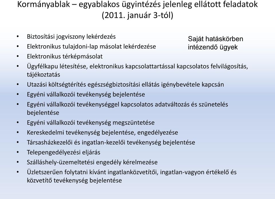 felvilágosítás, tájékoztatás Utazási költségtérítés egészségbiztosítási ellátás igénybevétele kapcsán Egyéni vállalkozói tevékenység bejelentése Egyéni vállalkozói tevékenységgel kapcsolatos