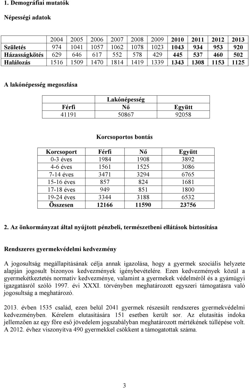 3892 4-6 éves 1561 1525 3086 7-14 éves 3471 3294 6765 15-16 éves 857 824 1681 17-18 éves 949 851 1800 19-24 éves 3344 3188 6532 Összesen 12166 11590 23756 2.