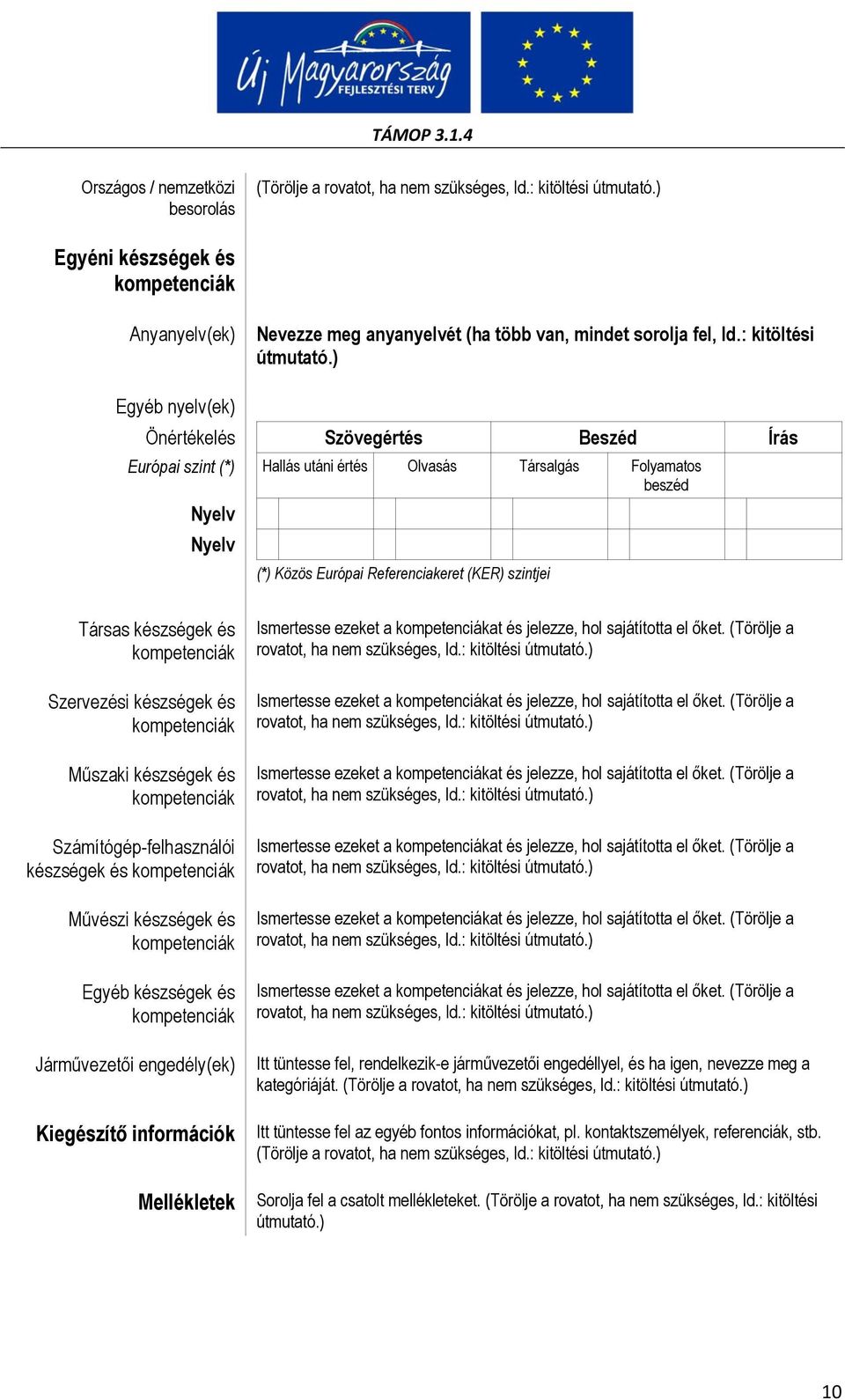 készségek és kompetenciák Szervezési készségek és kompetenciák Műszaki készségek és kompetenciák Számítógép-felhasználói készségek és kompetenciák Művészi készségek és kompetenciák Egyéb készségek és