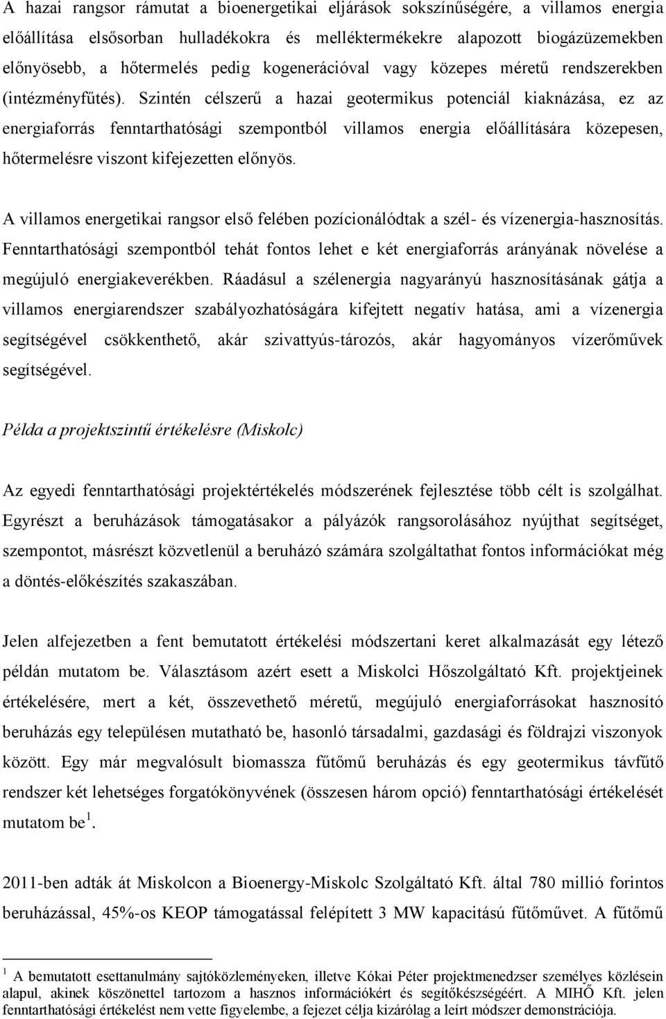 Szintén célszerű a hazai geotermikus potenciál kiaknázása, ez az energiaforrás fenntarthatósági szempontból villamos energia előállítására közepesen, hőtermelésre viszont kifejezetten előnyös.