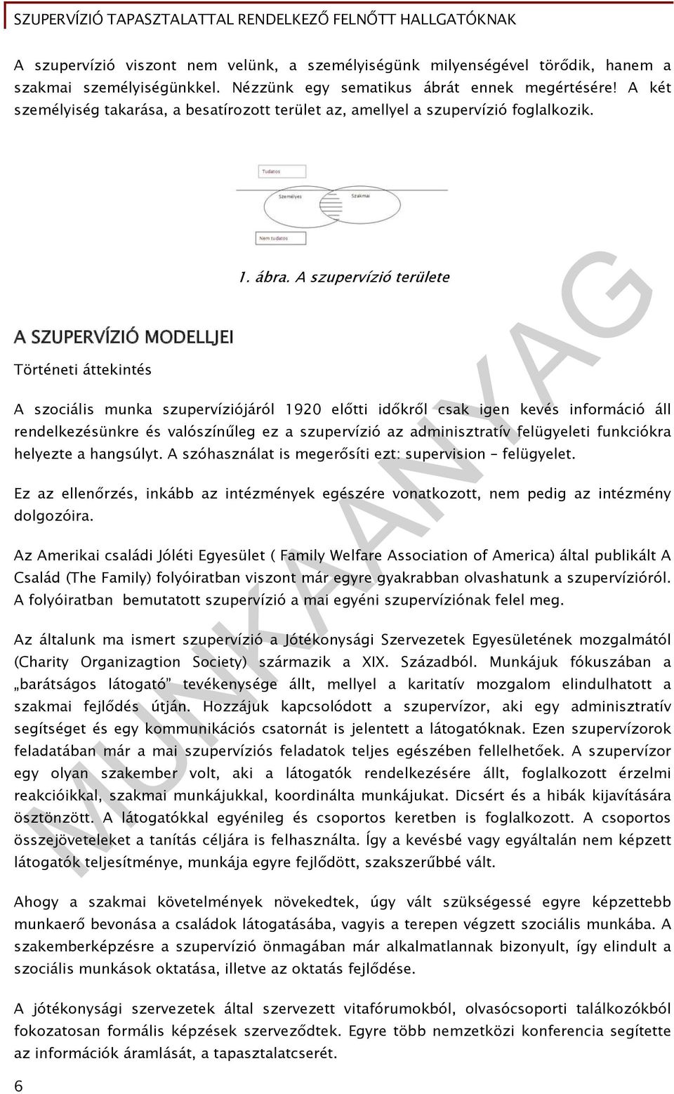 A szupervízió területe A szociális munka szupervíziójáról 1920 előtti időkről csak igen kevés információ áll rendelkezésünkre és valószínűleg ez a szupervízió az adminisztratív felügyeleti funkciókra